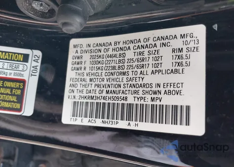 2014 Honda Cr-V Ex-L from USA, damaged, VIN 2HKRM3H74EH509548